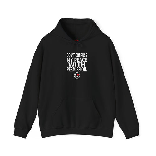 Don't Confuse My Peace With Permission black hoodie front product view