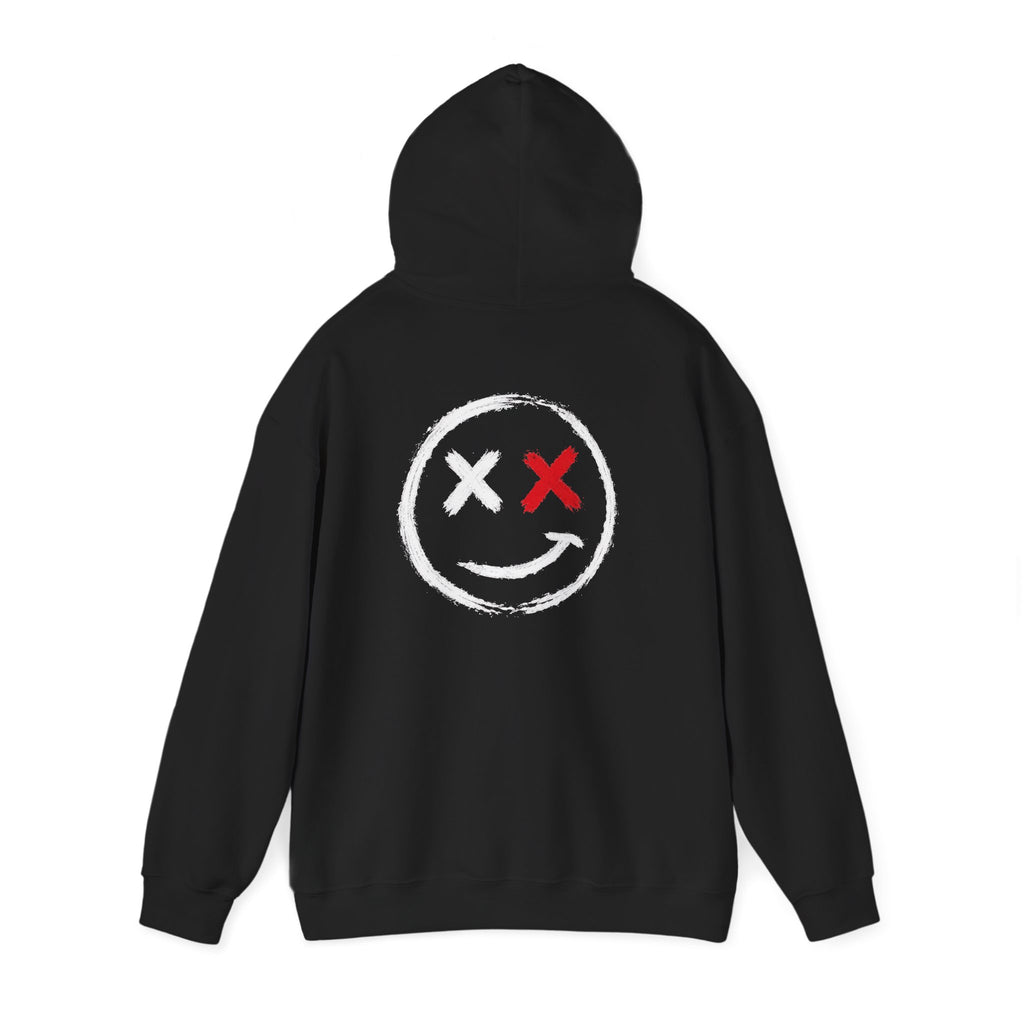 Alternate back view of the Good Luck Impressing Me black graphic hoodie