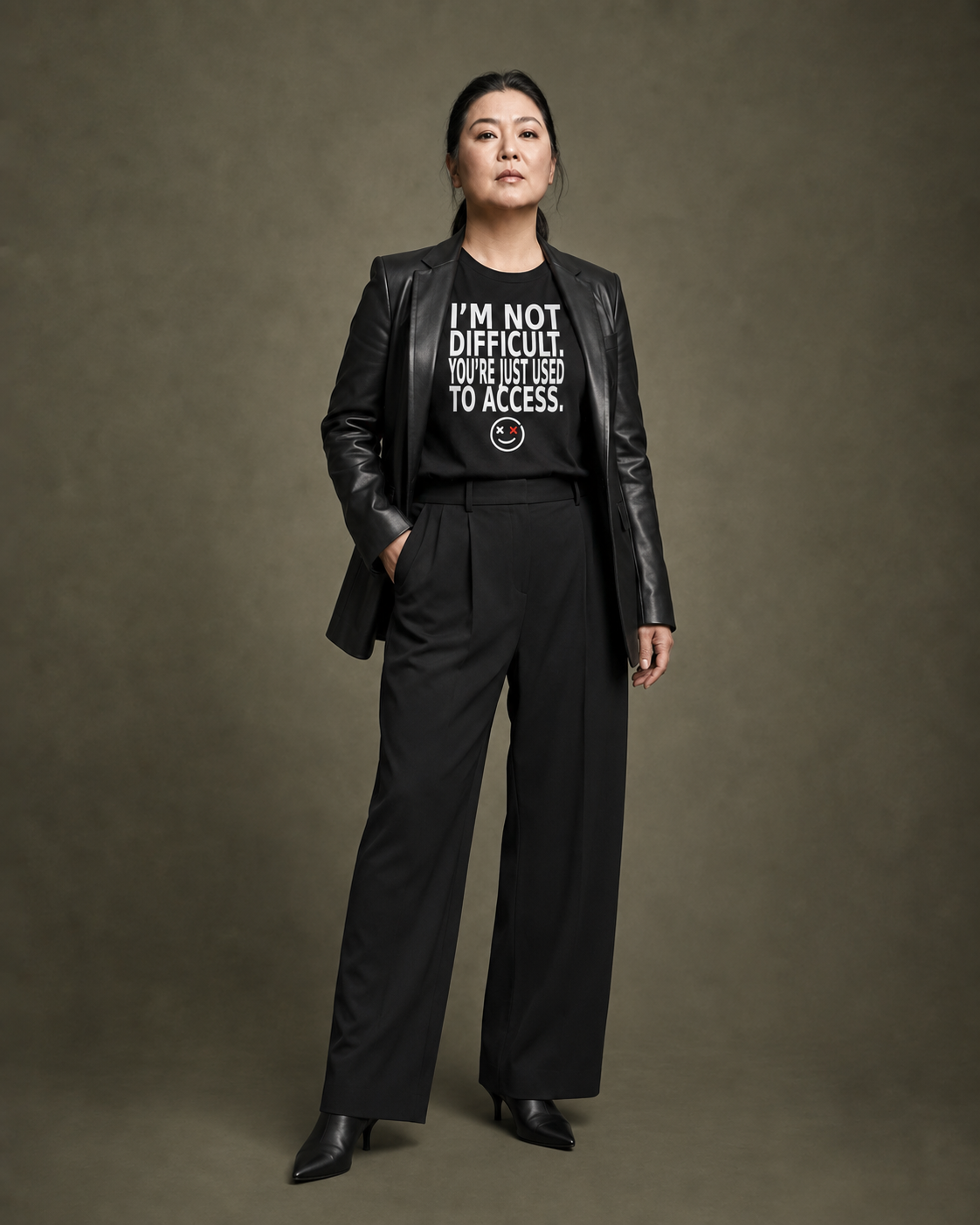I'm Not Difficult You're Just Used to Access black statement T-shirt tailored editorial mockup