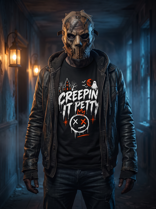 Creepin It Petty Halloween tee on original cinematic masked slasher