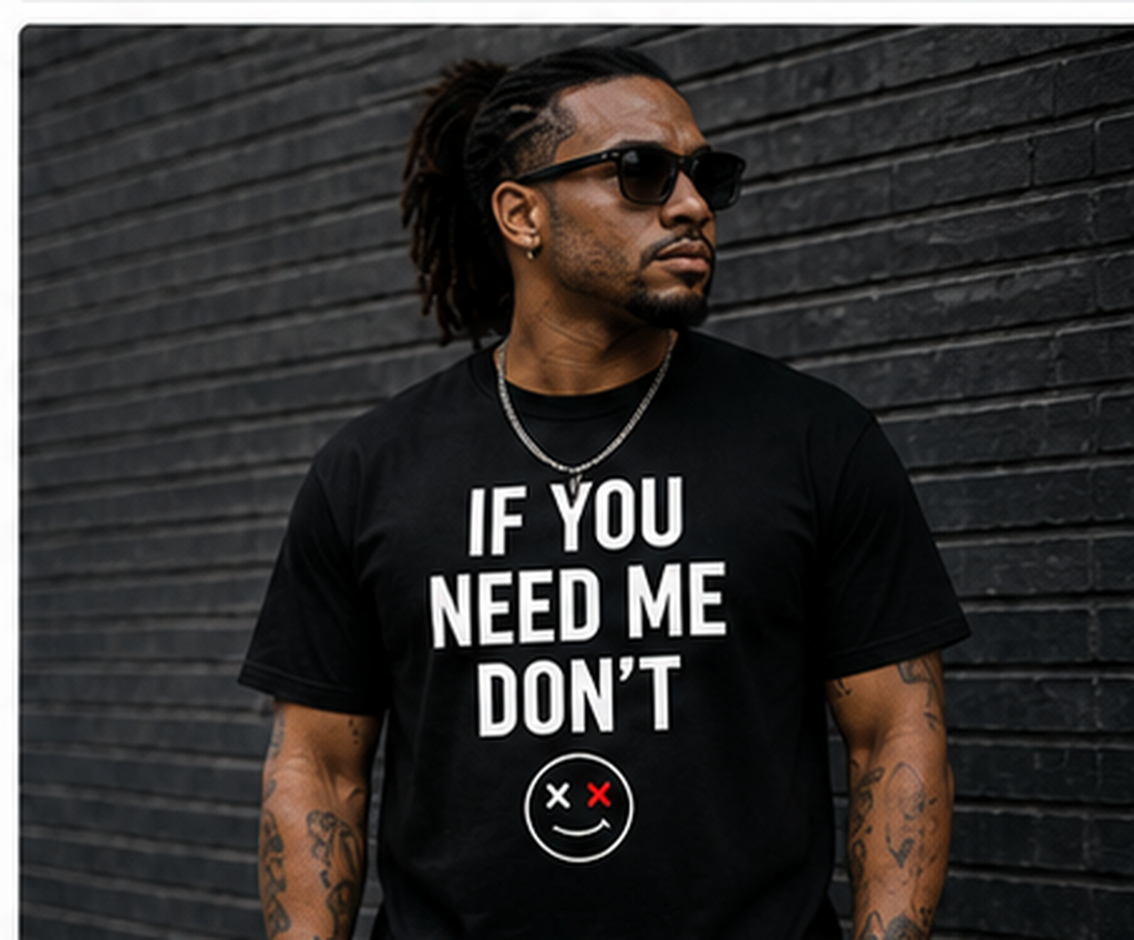 Male model wearing Thread Snark If You Need Me Don't black statement T-shirt