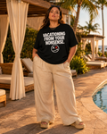 Model wearing Vacationing From Your Nonsense black Thread Snark statement T-shirt